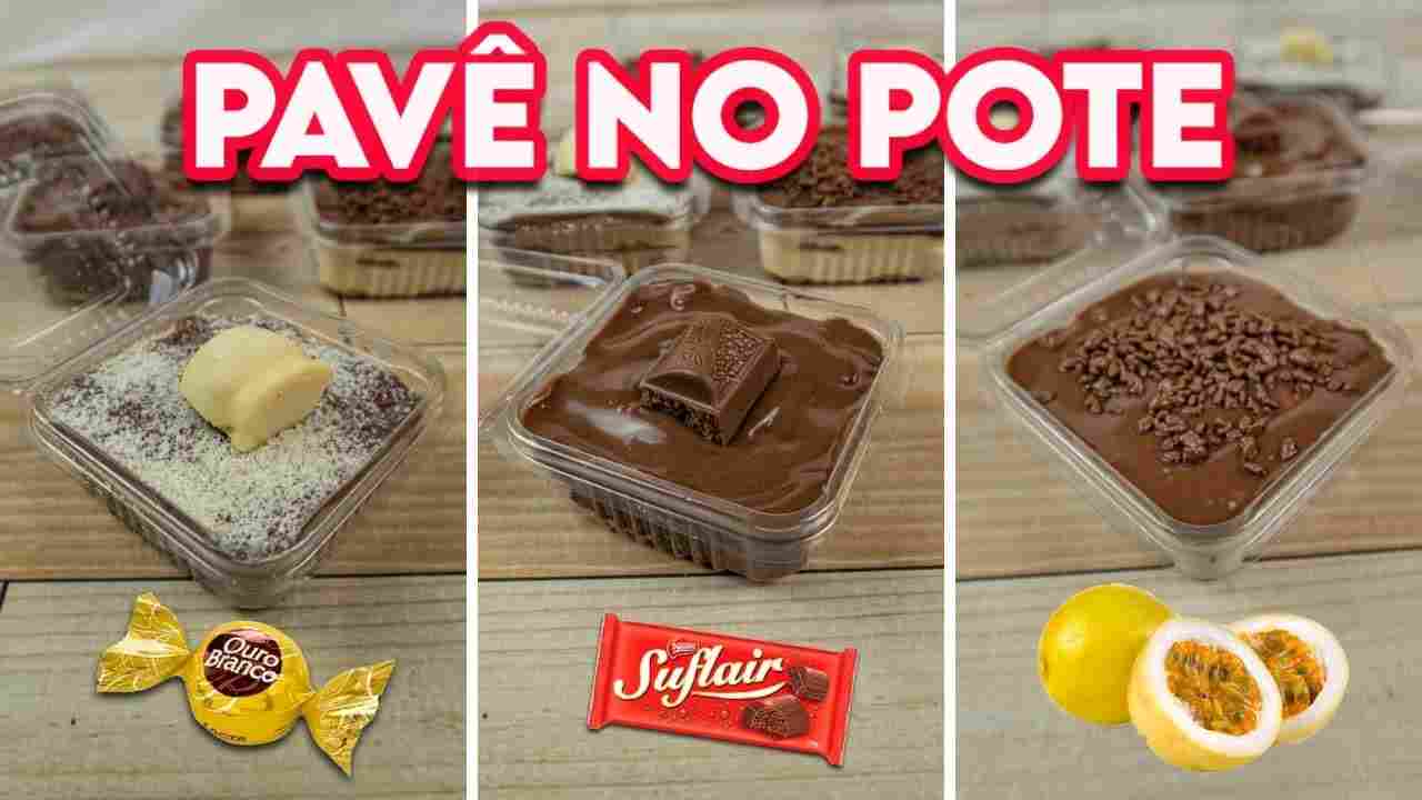 3 Sabores de Pavê no Pote para Vender - Maracujá, Ouro Branco e Suflair