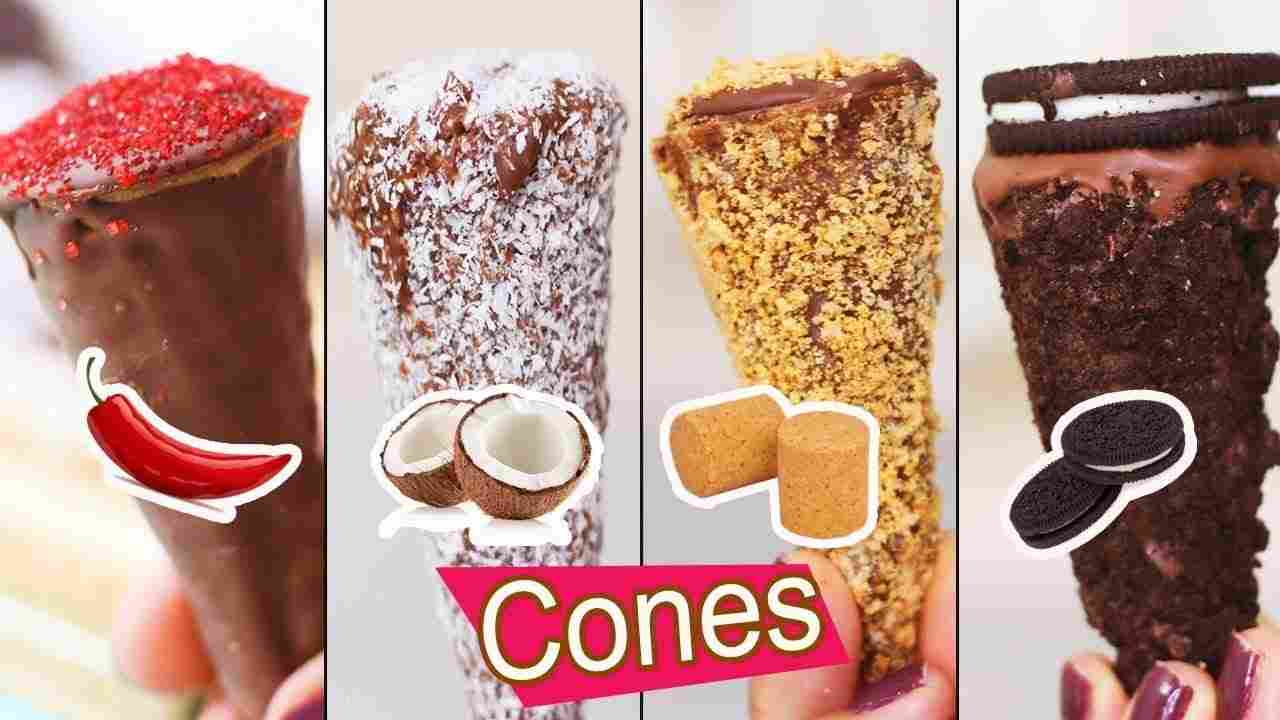 4 Sabores de Cones de Chocolate - Chocolate com Pimenta, Oreo, Paçoca e Prestígio