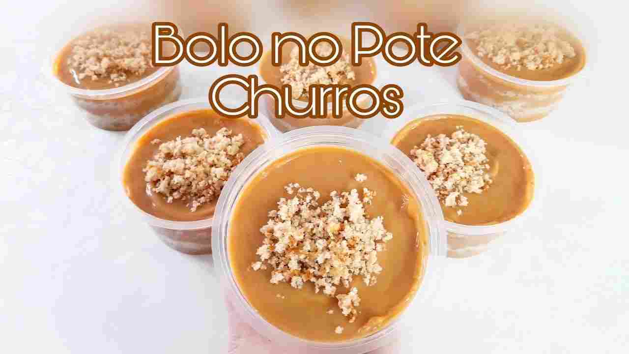 Bolo no Pote de Churros Massa Profissional Recheio de Doce de Leite Bolo Todo Dia