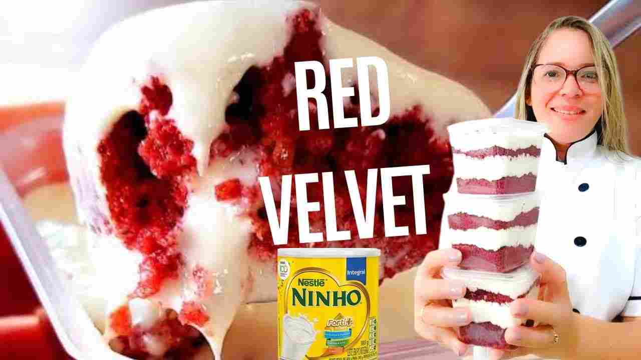 Bolo no Pote com Creme de Ninho. Bolo Red Velvet.