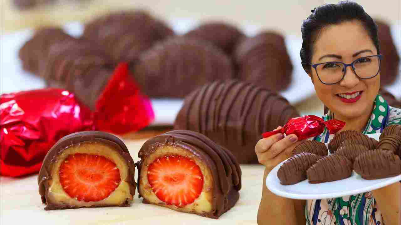 Apenas 4 Ingredientes Bombom Surpresa de Morango Mais Delicioso que Você Já Viu - Dika da Naka