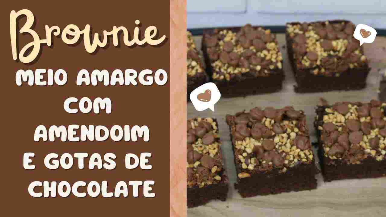 Brownie Meio Amargo com Amendoim e Gotas de Chocolate - Faça e Venda