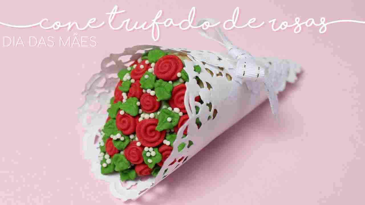 Cone Trufado Buquê de Rosas Faça e Venda Cone Trufado Dia das Mães Petit Gatô
