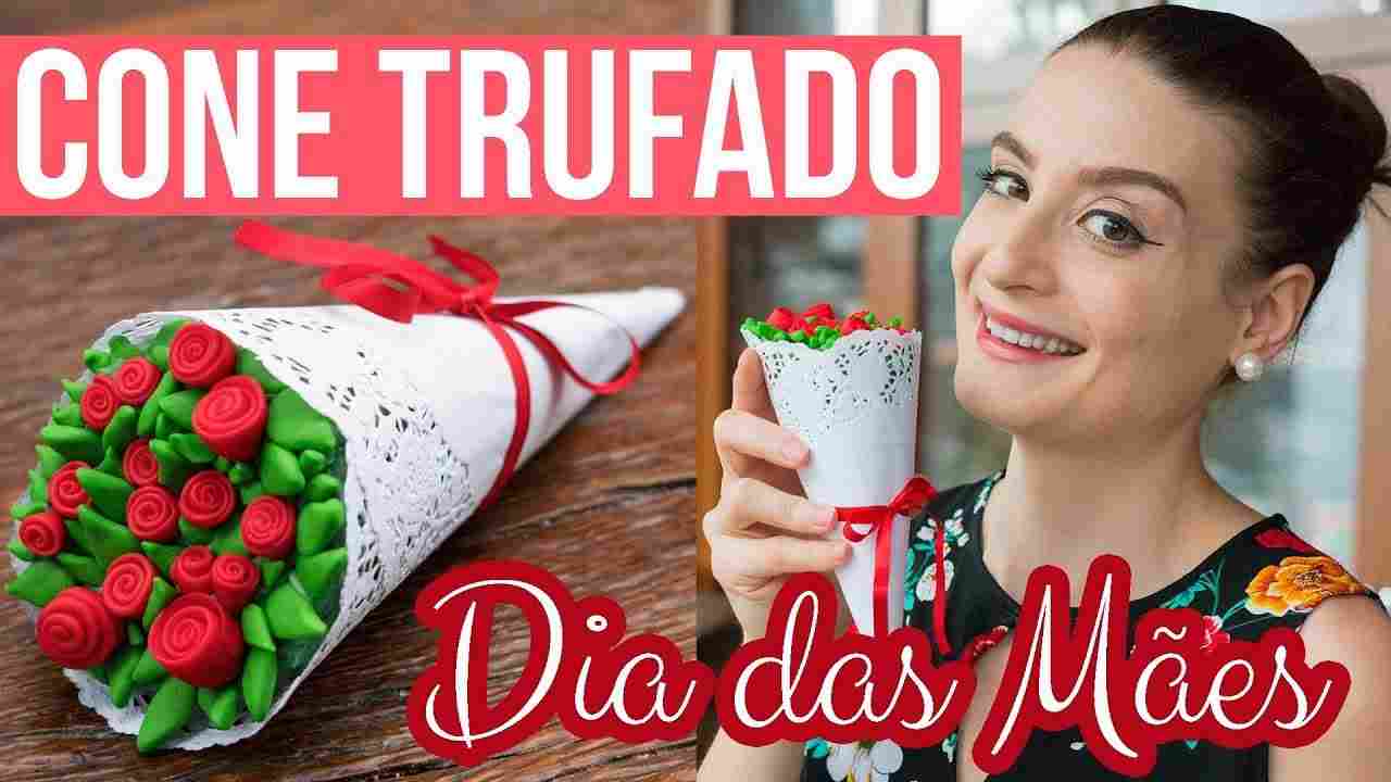 Cone Trufado Buquê (Recheado com Ganache de Chocolate) - Dia das Mães - Cozinha Bom Gosto Gabi Rossi