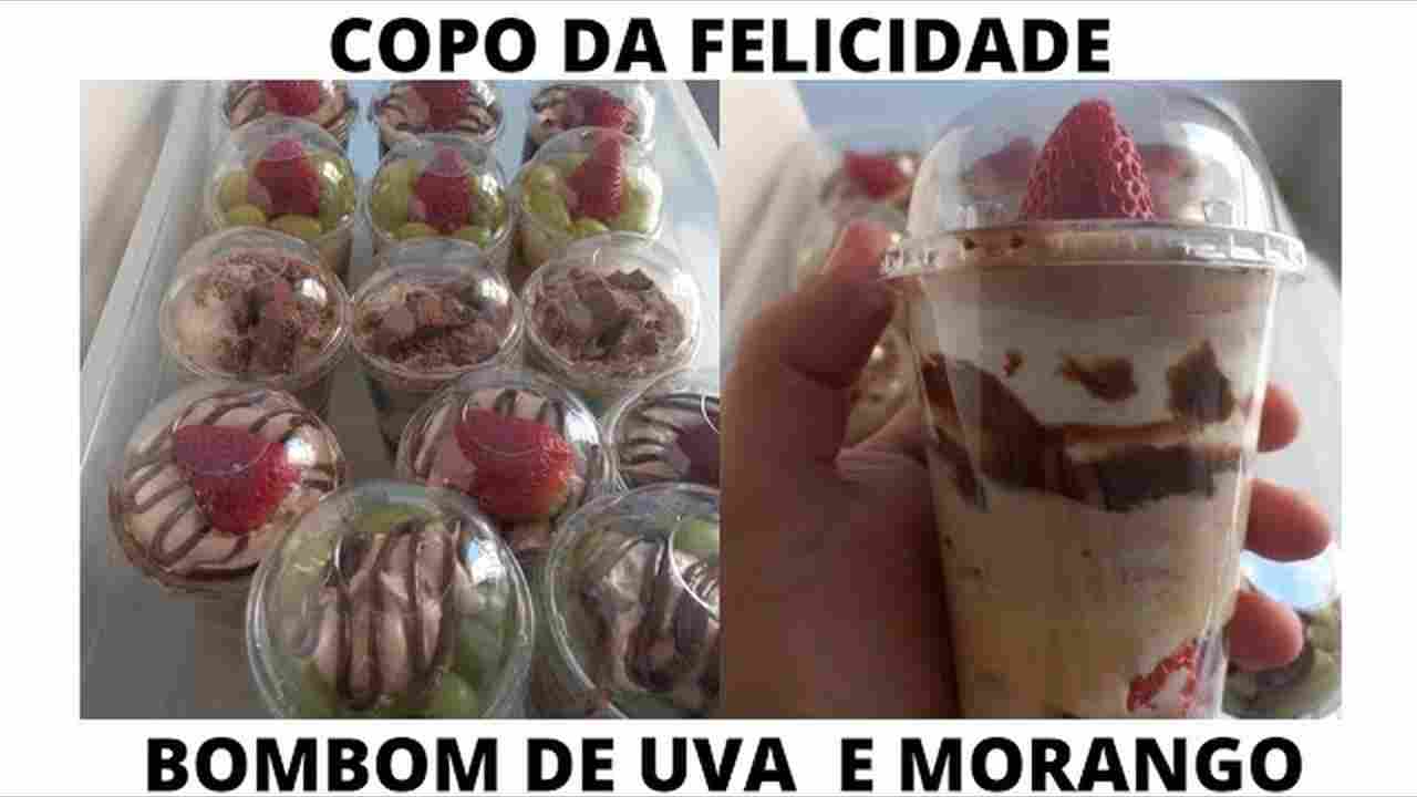 Copo da Felicidade Bombom de Morango ou Uva com Brigadeiro