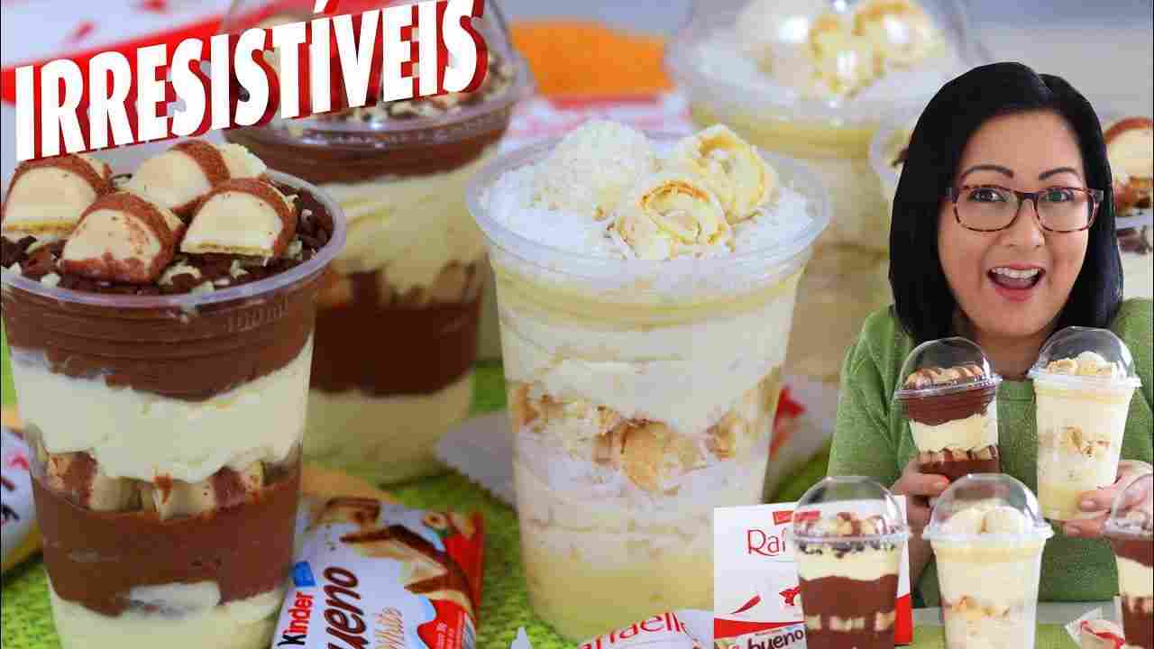 Copos da Felicidade com Recheio Especial de Kinder Bueno e de Raffaello - Deliciosos - Faça e Venda