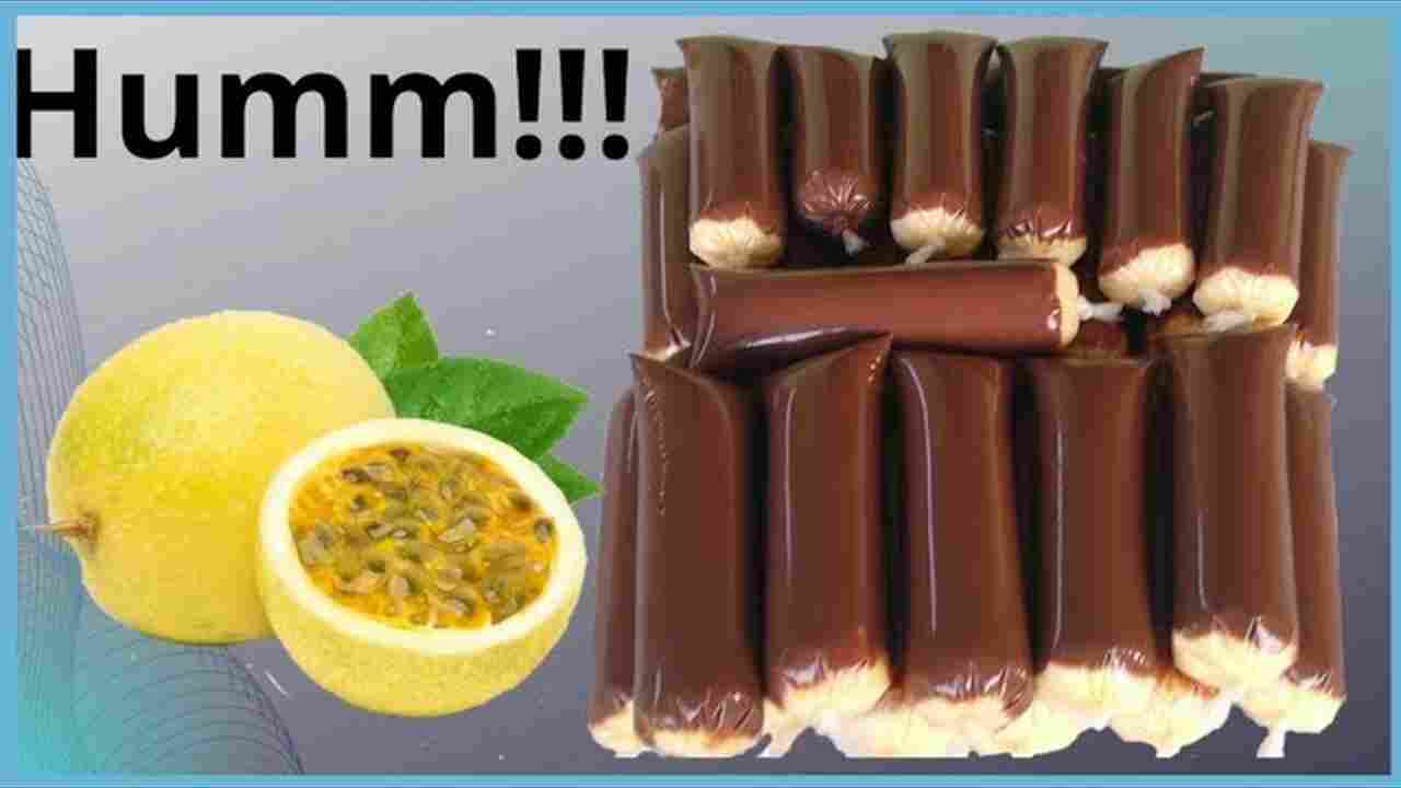 Fazer Geladinho de Maracujá com Casquinha de Chocolate.