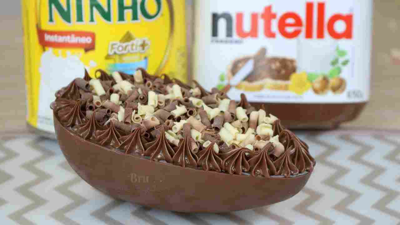 Ovo de Páscoa de Colher Leite Ninho com Nutela - Ovo Leite Ninho com Nutella Bru na Cozinha