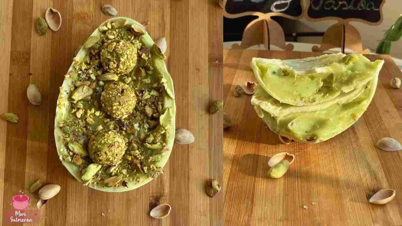 Ovo de Pistache com Casca Recheada e de Colher, o Ovo do Momento! Mari Salmeron